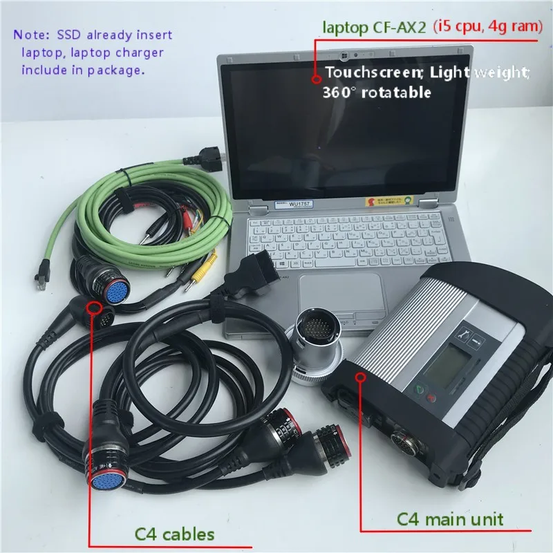 

V12/2023 Auto Scanner MB Star C4 Diagnostic Tool Connect SD Compact Laptop CF-AX2 i5 4g 90% New Computer Programmer Kit