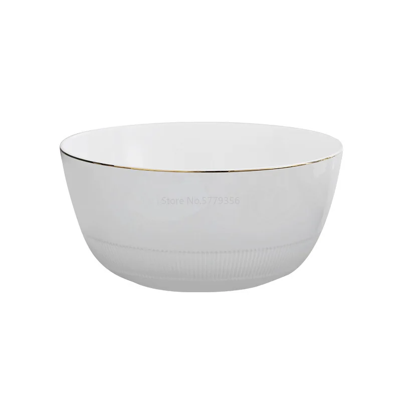 Modern Minimalist Hotel Ceramic Cutlery Set Oval Bowl with Platter White Gold Stroke Rectangular Plate with Large Capacity