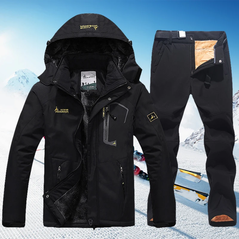 Men's Ski Suit Winter Windproof Waterproof Warm Snow Jackets and Pants Outdoor Hot Ski Equipment Snowboard Wear Men Brand Sets