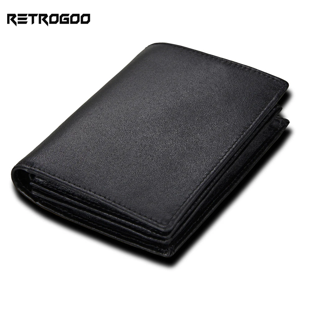 

RETROGOO Genuine Leather Men Short Wallet RFID Blocking Male Purse Vintage Cowboy Wallets Card Holder Slim Money Bag Men Cartera