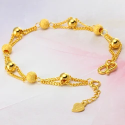 Pure Gold Color Ball Beads Bracelets for Women Girls,Fashion 24k Gold Plated Chain Bracelet 16+3cm Wholesale Wedding Jewelry