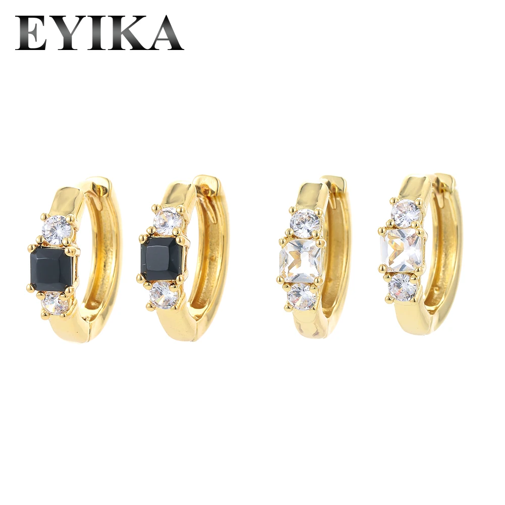 

EYIKA Fashion Square Zircon Hoop Earrings Popular Circle Aretes De Moda Gold Silver Color Mature Women Jewelry Accessories Gift