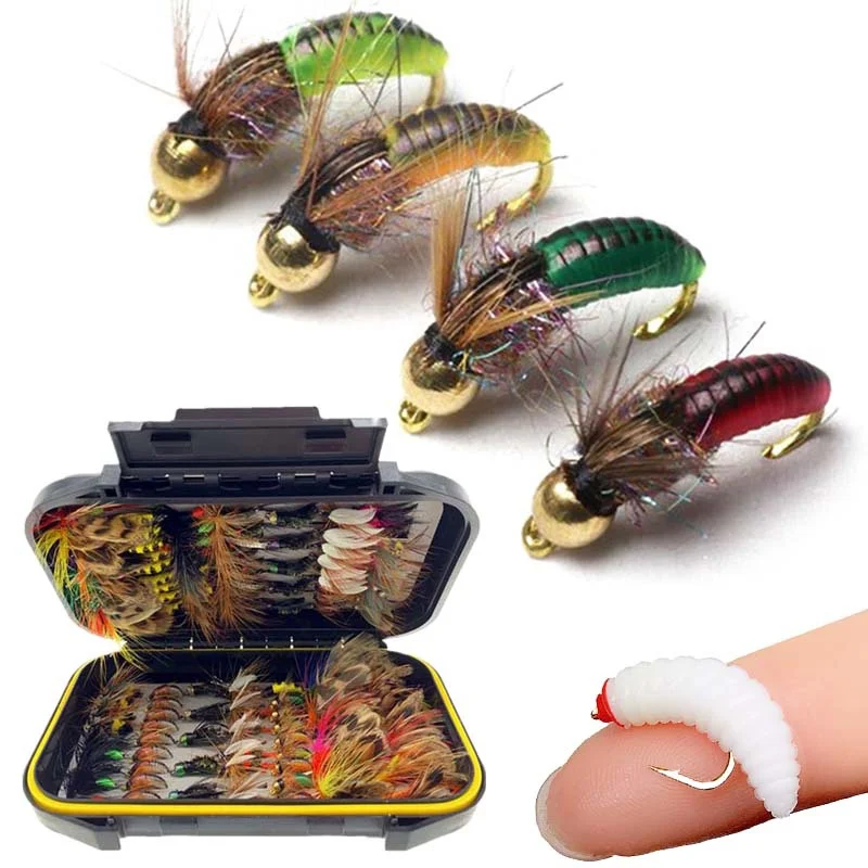 

Bead Head Fishing Flies Set 40-148 Pcs Dry Flies With Box Artificial Bait Nymph Trout Bass Blue Fly Combo