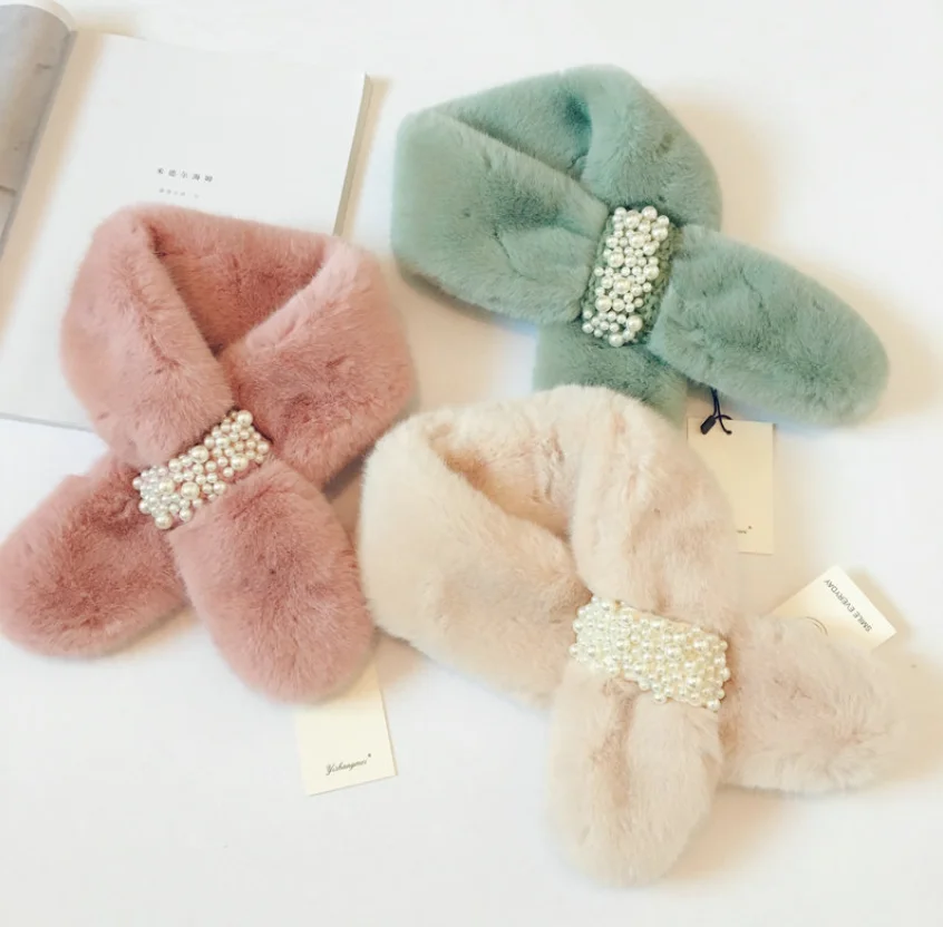 

Winter Cute Children Scarf Boy Girls Scarves Baby Imitation Rabbit Fur Collar Scarf with Pompom Neck Warmers Christmas Gift