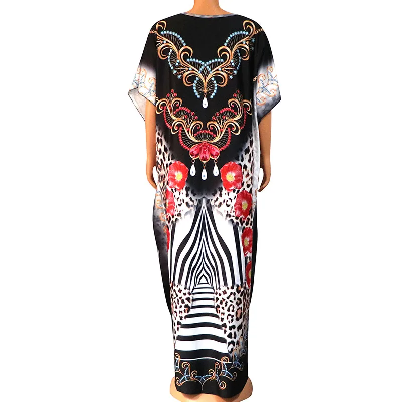 2020 Newest African Dresses For Women Fashion Summer Floral Jewelry Leopard Print Batwing Sleeve Maxi Dress African Clothing