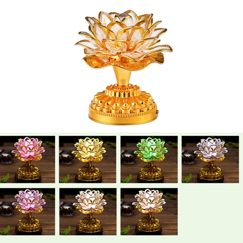 

1 Set Buddhism Lotus Lamp Colorful Lotus Lamp Desktop Decoration Light for Home Meditation Worship Buddhism Temple