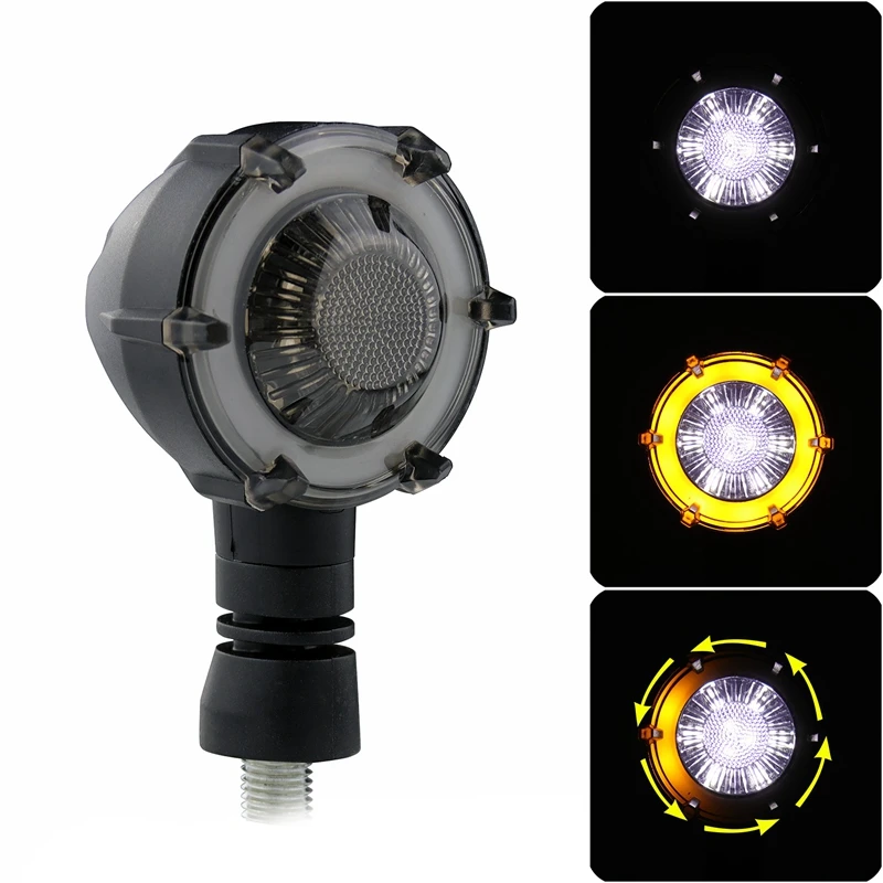 2Pcs Motorcycle Turn Signal Modified Led Two-Color Circular Streamer Turn Signal Indicator with Daytime Running Lights