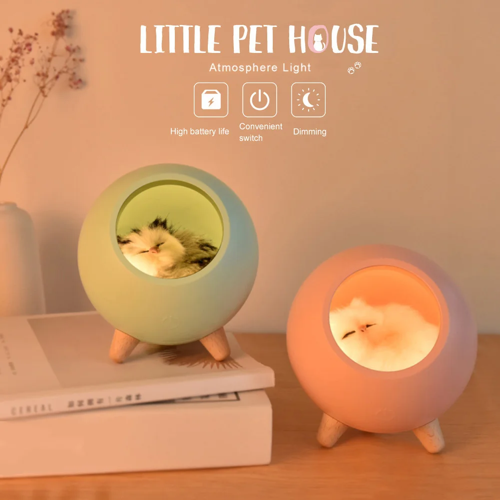 Cute Cat LED Night Lamp USB Charging Bedroom Decorative Lamp Bedside Desk Table Light For Children Kids Holiday Baby Gifts