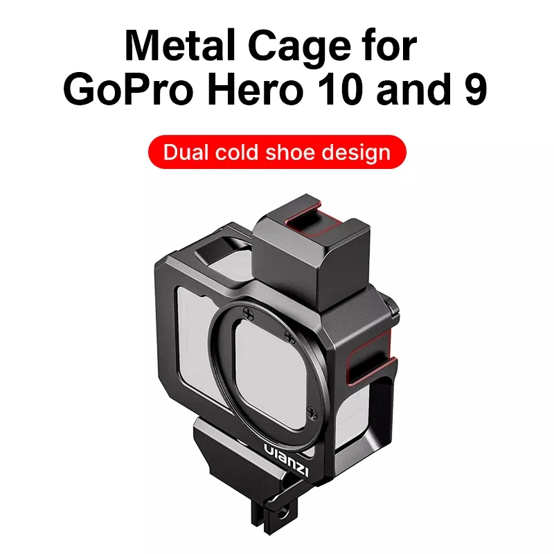 Ulanzi GoPro Hero 13 12 11 10 9 Black Metal Cage Frame Case With 52MM Filter Adapter Extend Cold Shoe Mount Mic Fill Light