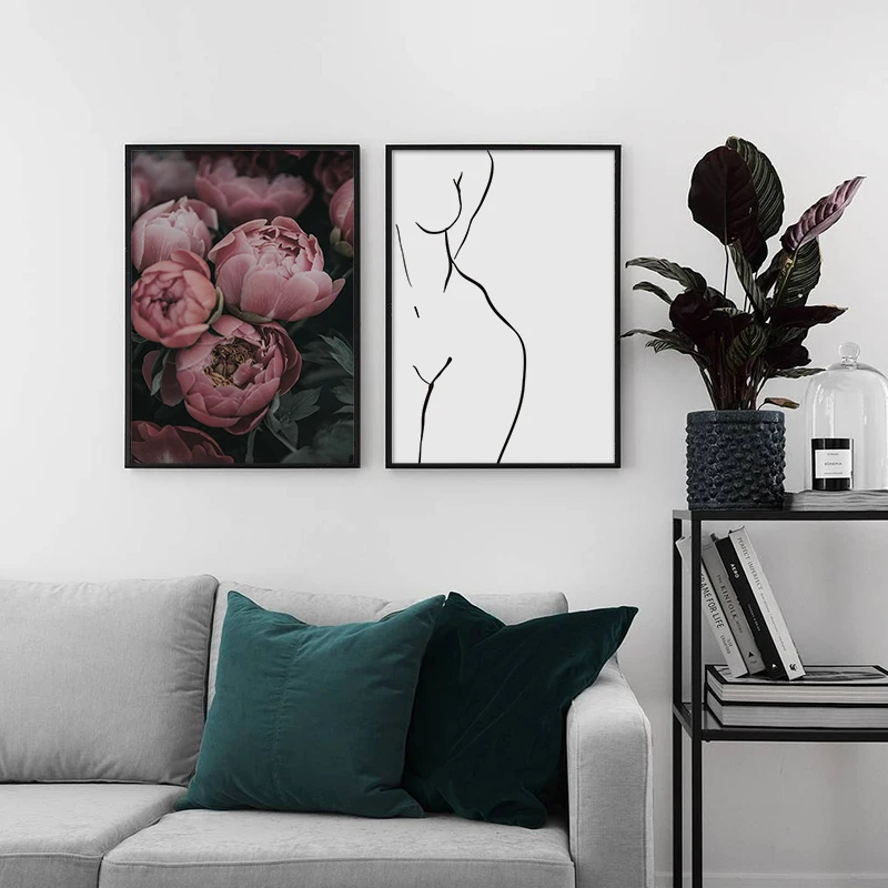 Scandinavian Posters And Prints Peony Flower Canvas Paintings Woman Fine Naked Wall Art Picture For Living Room Home Decoration