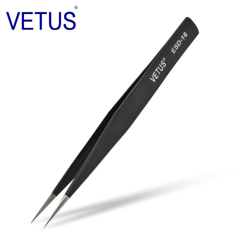 VETUS Original ESD Series ESD-16 (125mm) Anti-static High-precision Stainless Steel Tweezers Anti-acid Alkali Resistant Pincers