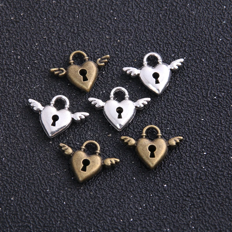 

16pcs 13*18mm Antique Color Alloy mini Wings Heart Charms lock cylinder Jewelry