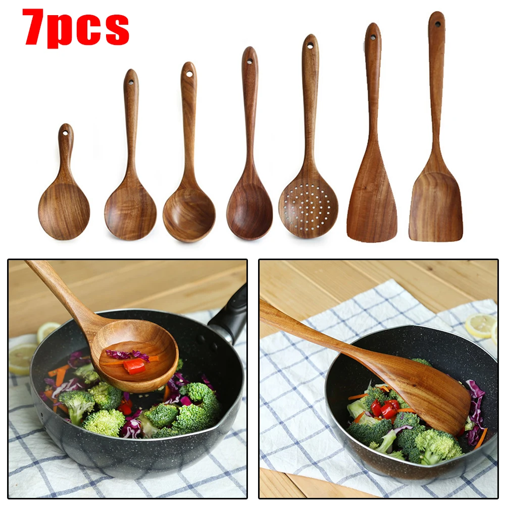 Wooden Cooking Utensil Non-stick Kitchen Tools Spoons Spatula Wood Supply  Brand New And High Quality For Home Diy Tools Parts