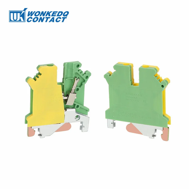 10Pcs USLKG 3N Ground Electrical Connector 3mm² Wire Grounding Modular Screw Connection DIN Rail Terminal Block USLKG3