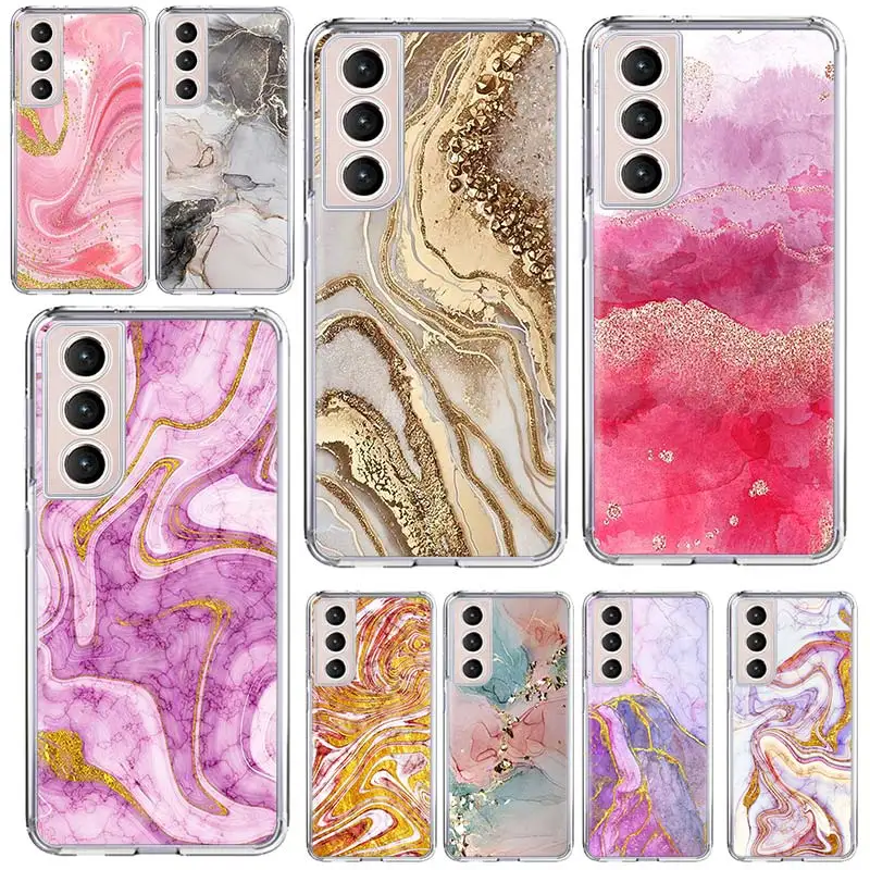 Gold Pink Glitter Marble Phone Case Shell For Samsung Galaxy S24 S23 S22 Ultra S21 Plus S20 FE S10 S10E S9 S8 + Cover Capa Funda