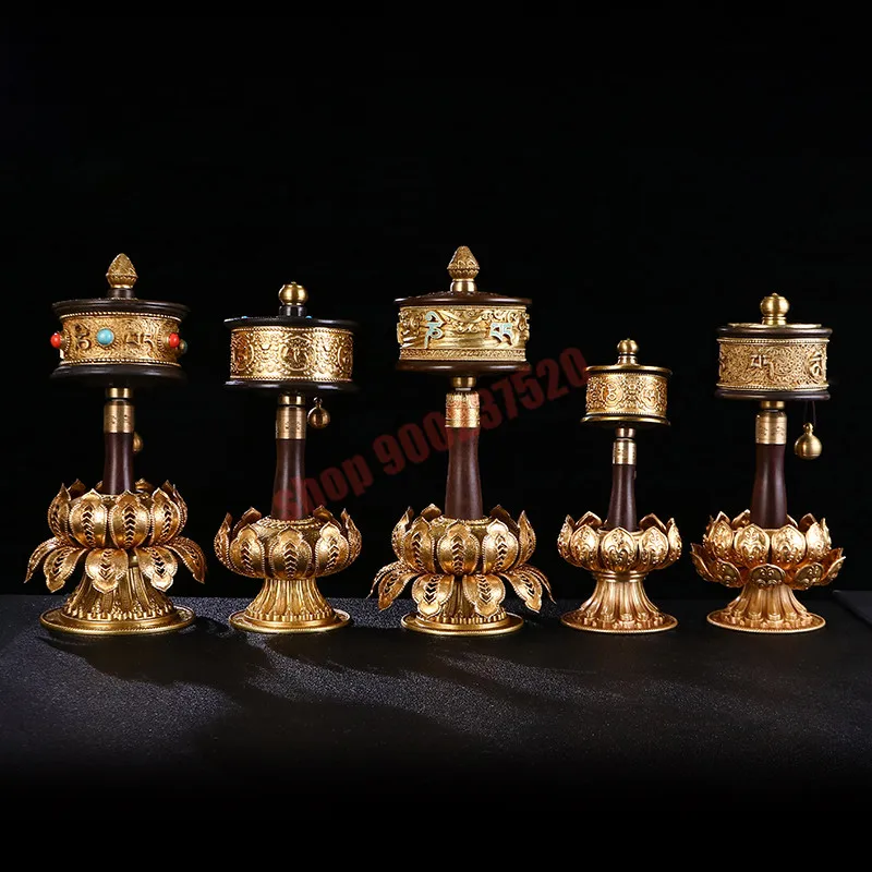 

Pure copper, hand-held wheel, lotus base, collocation six character mantra Scripture, exquisite home crafts, decorations