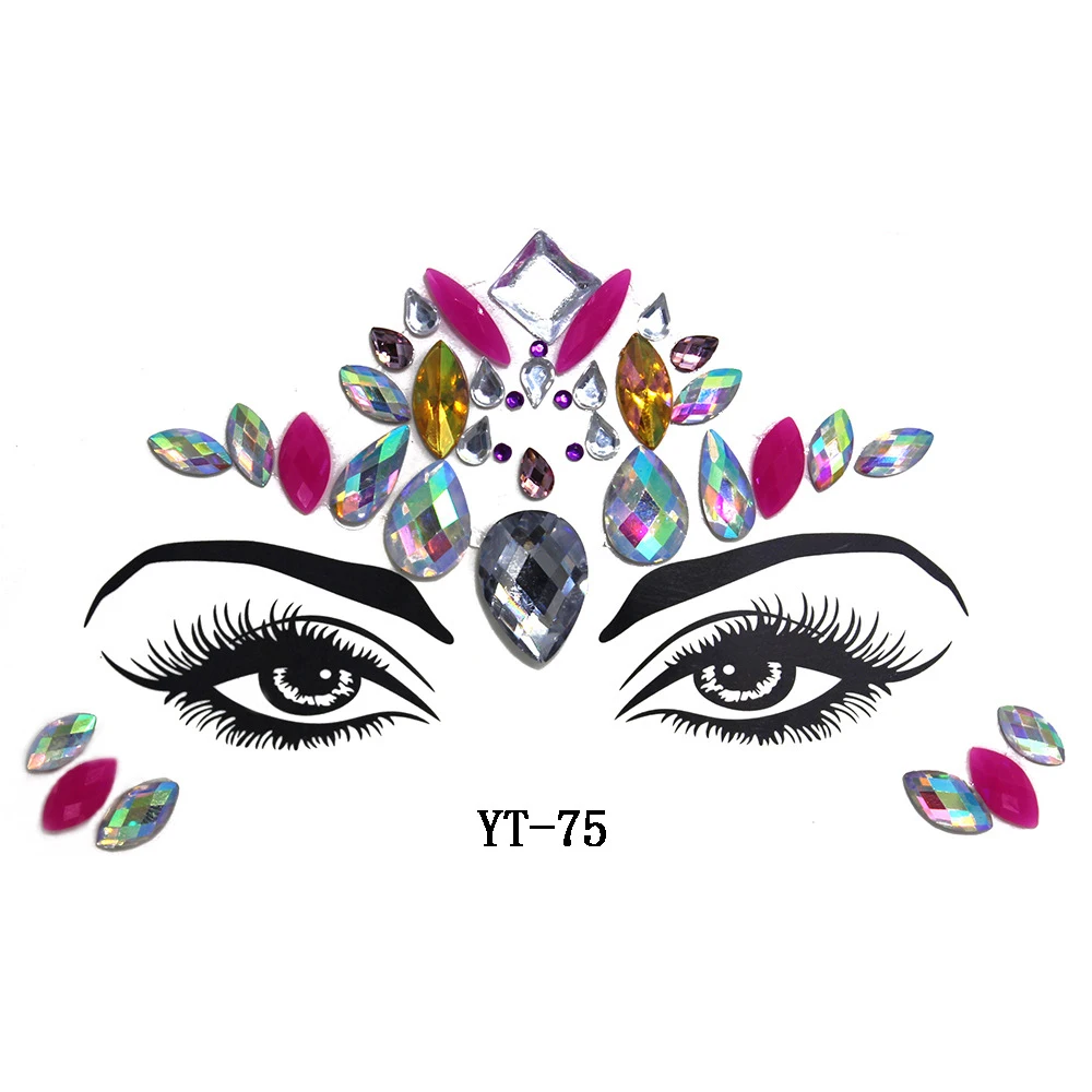 Masquerade Shiny Face Decoration 3D Crystal Sticker Music Festival Trendy Shiny Acrylic Drill Sticker Temporary Tattoo Sticker