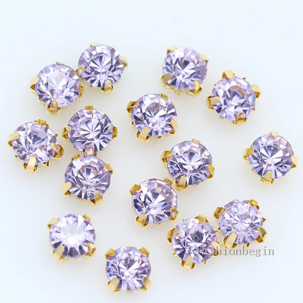 100pcs 5mm crystal glass glue on Sew on Rhinestones Gold cup Claw chatons Montees button loose beads DIY shoes Bags clothes trim