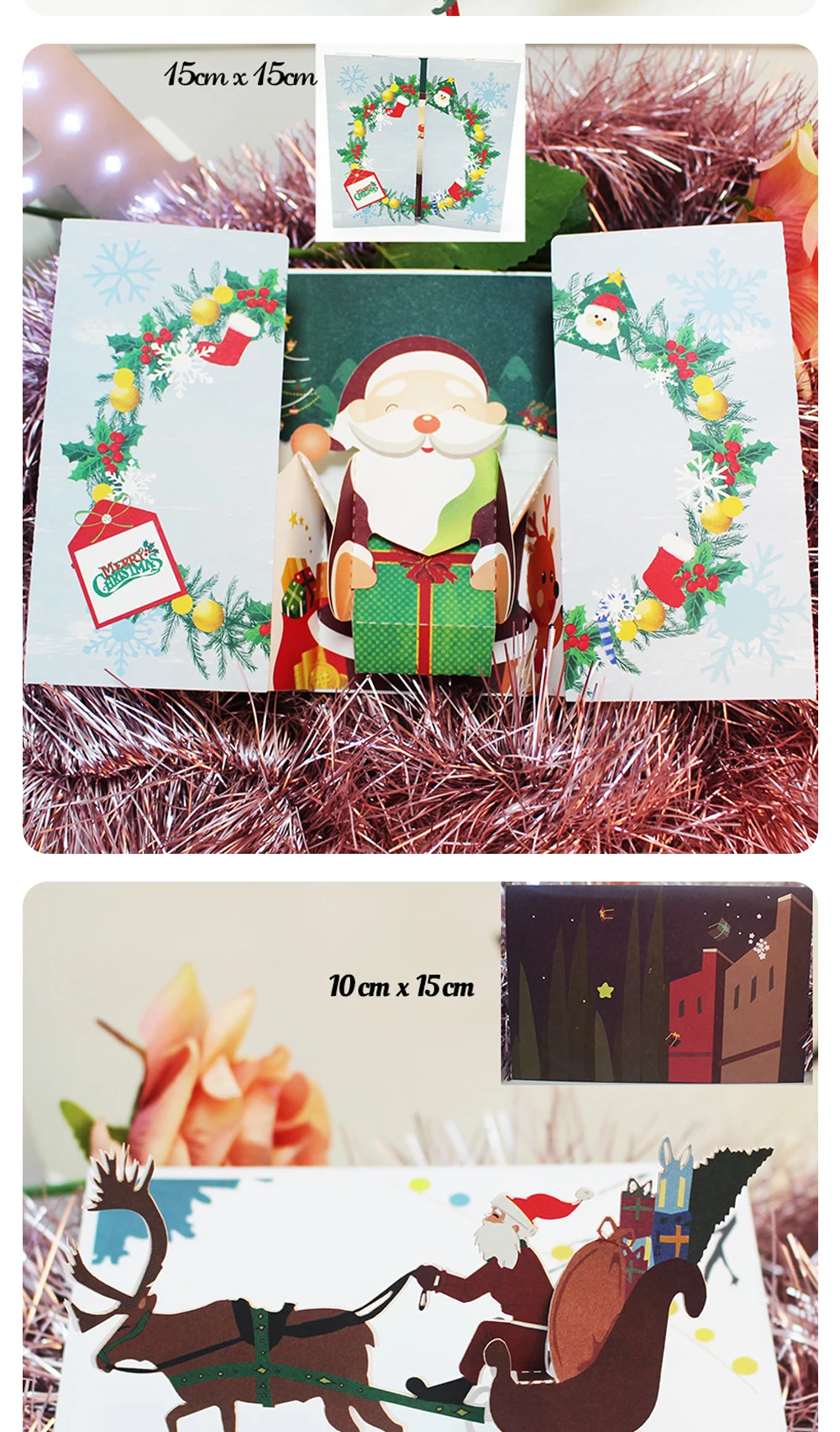 3D Pop-Up Weihnachtsmann-Karten Frohe Weihnachten Grußkarten Partyeinladungen Geschenke Neujahrsgrüße Jubiläumsgeschenke Postkarte – Detail 10