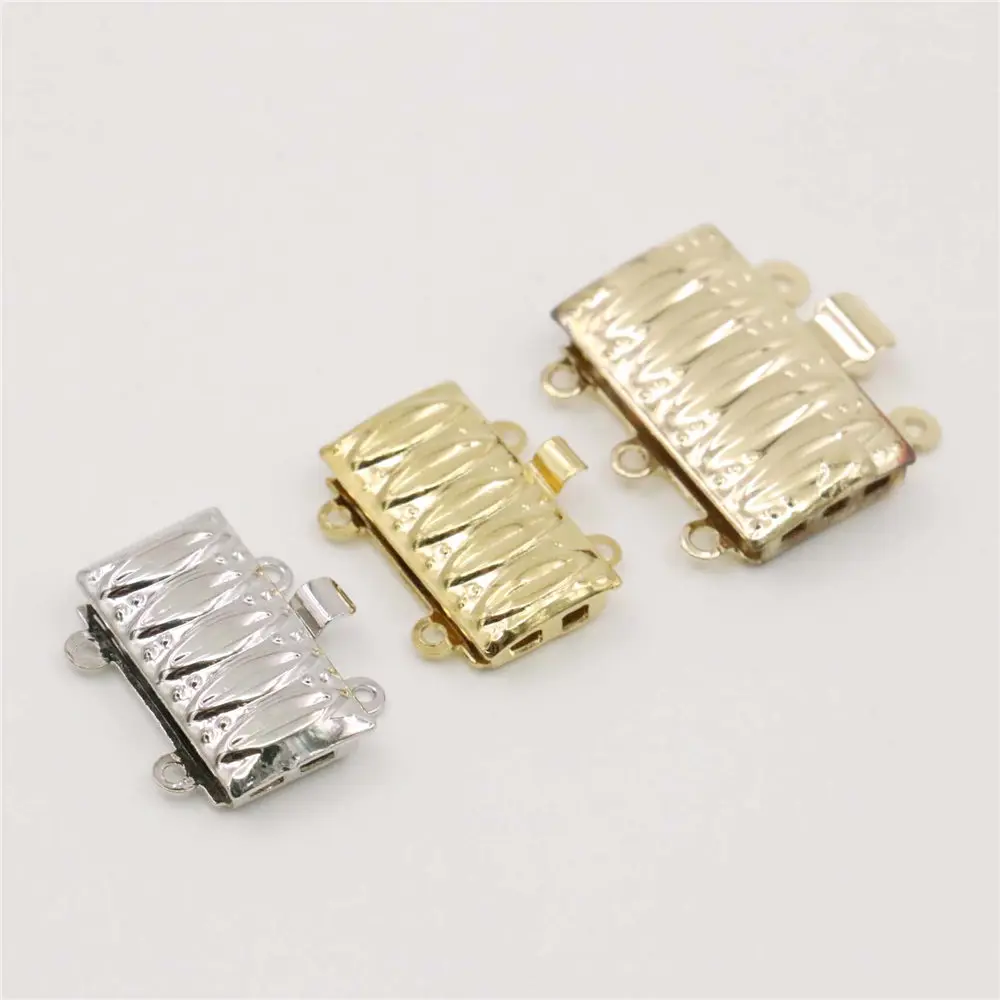 5PCS Alloy Square 2/3Row Clasp Fittings Silver-plate/Gold-plated DIY Loose Beads Necklace Bracelet Girl Women Hand Made Jewelry