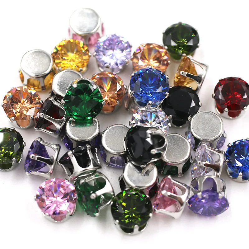 6mm/8mm/10mm/12mm Round Shape Glass Strass Rhinestones Zircon Artificial Gemstone with Silver Claw DIY Jewelry Accessories