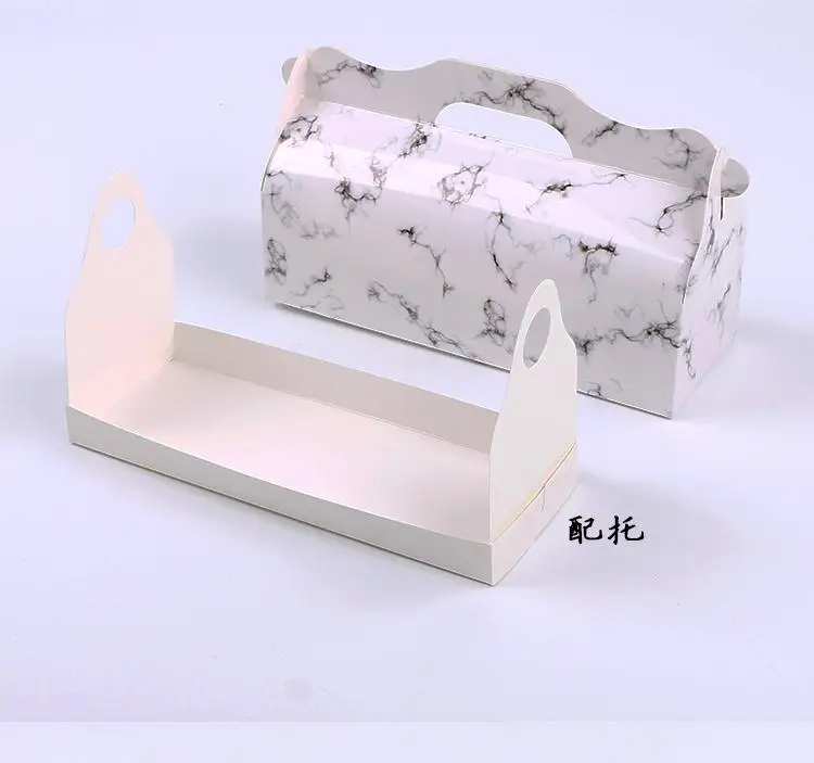 100pcs Fashion Elegant Marble Stripe Roll Cake Box Pudding Cheese Pastry Box Swiss Towel Roll Baking Gift Box SN3391