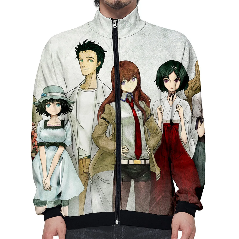 Anime Steins Gate 3D Baseball Jacket Men Women Harajuku Hip Hop Hoodies Casual Stand Collar Zipper Sweatshirt Cosplay Costume