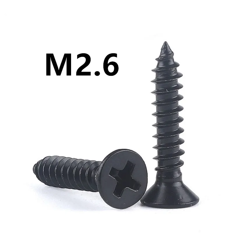 

1000PCS M2.6x6/8/10/12/14/16mm GB846 KA Black 304 Stainless steel flat head cross countersunk head self-tapping screw