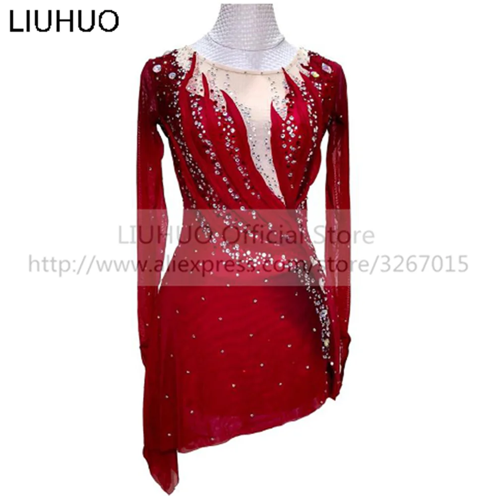 

LIUHUO Women's Girls' Adult Kid Performance Ballet Rhythmic Gymnastics Competition Leotard Ice Figure Skating Dress Dance Red