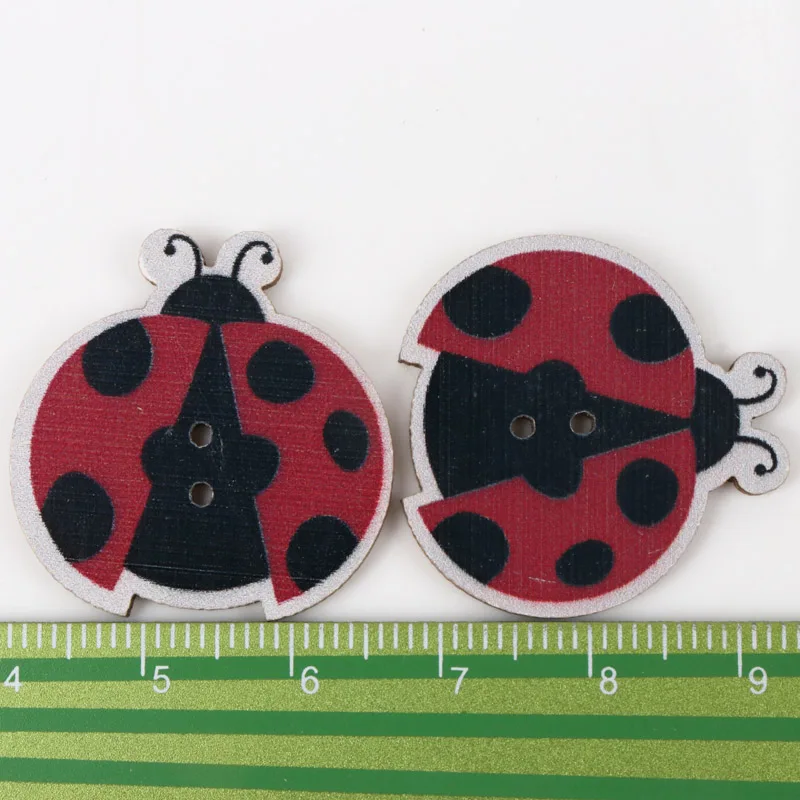 Cartoon Cute Ladybug Wooden Buttons Botones Handmade Accessories Decoration Sewing Scrapbooking Crafts DIY 27mm 20pcs