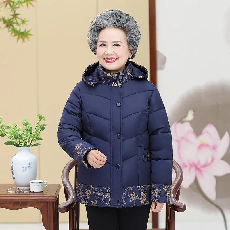 

Winter cotton jacket middle age elderly women cotton coat winter mother clothing print thick wadded jacket plus size