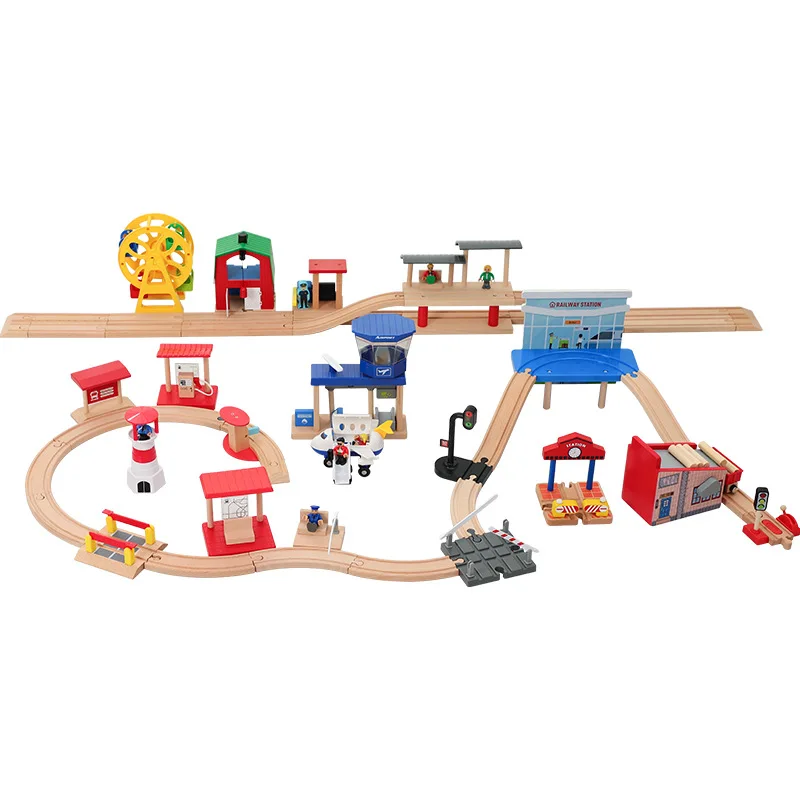 Wooden Train Track Extension Accessories Railway Toy Scene Accessories Gas Station Scene For Brand Track Toys for Boys and Girls