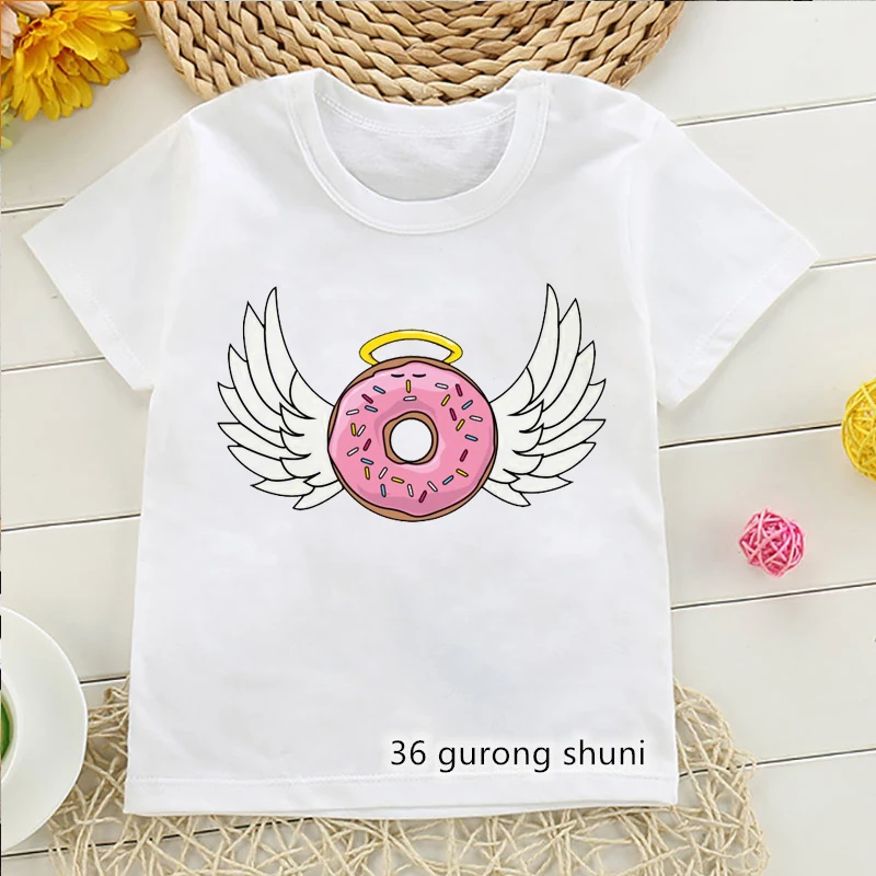 Novelty Design Girls T-Shirts Funny Donuts Cartoon Print Girl Clothes Fashion Casual Boys T Shirts Cute Children'S Clothing Tops