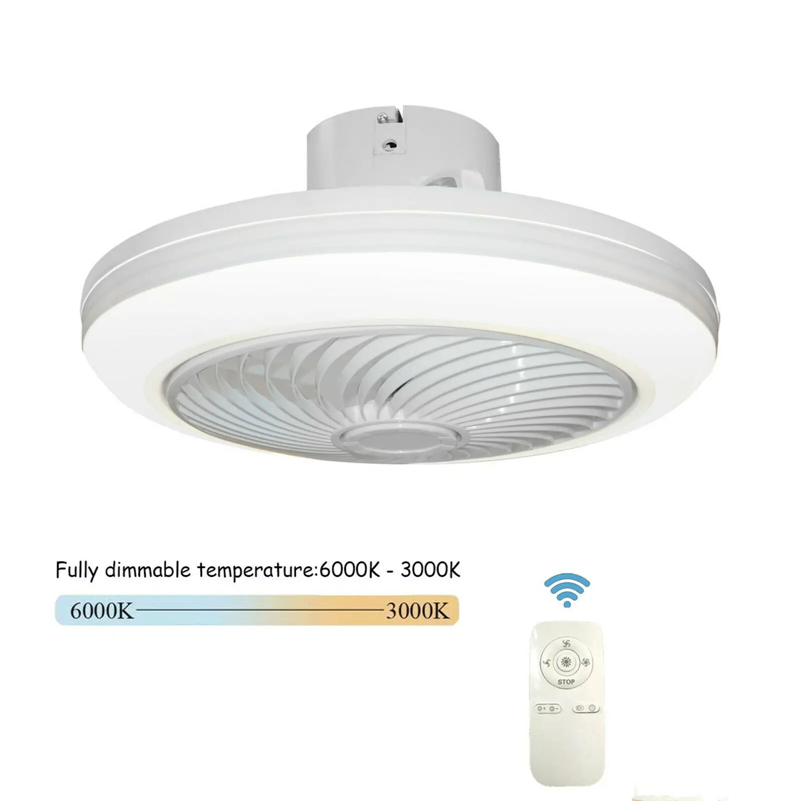 OUKANING 18" Enclosed LED Ceiling Fan Light Smart Acrylic Fan Chandelier 3 Speeds Remote Control ​for Bedroom