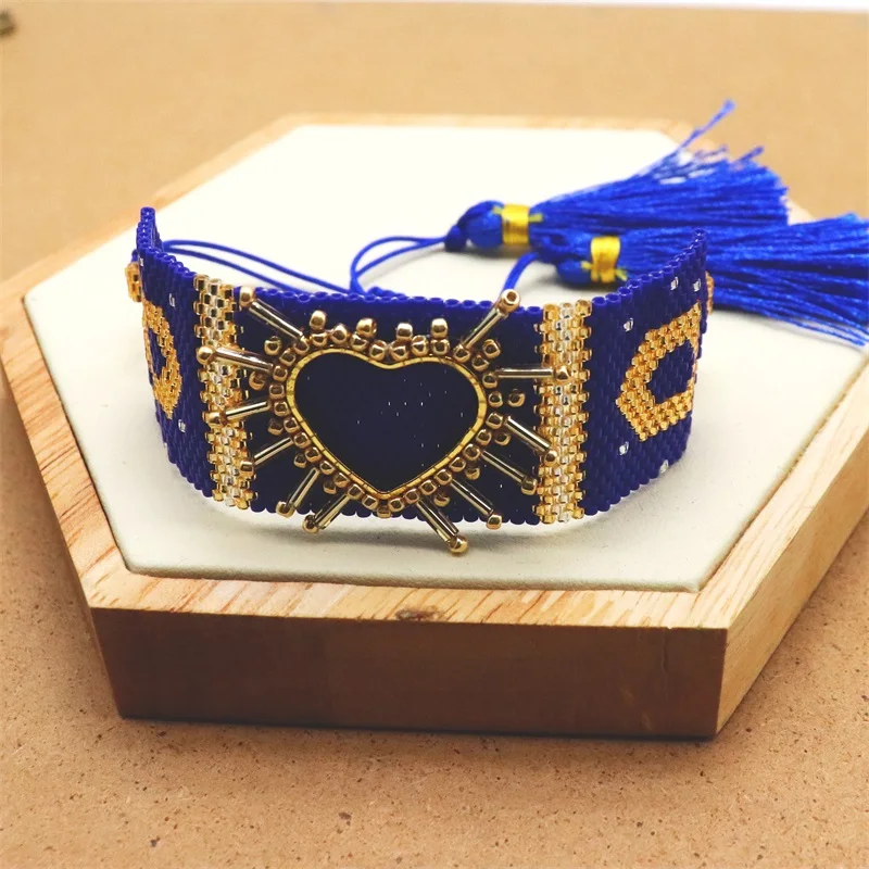 ZHONGVI المكسيكي القلب أساور للنساء موضة شرابة مجوهرات كريستال مطرز مجوهرات أفضل أصدقاء هدية بالجملة