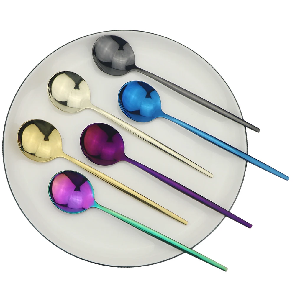 6Pcs Tea Spoon Polished Stirring Coffee Spoon Dessert Ice Cream Stainless Steel Spoons Kitchen Accessories Flatware