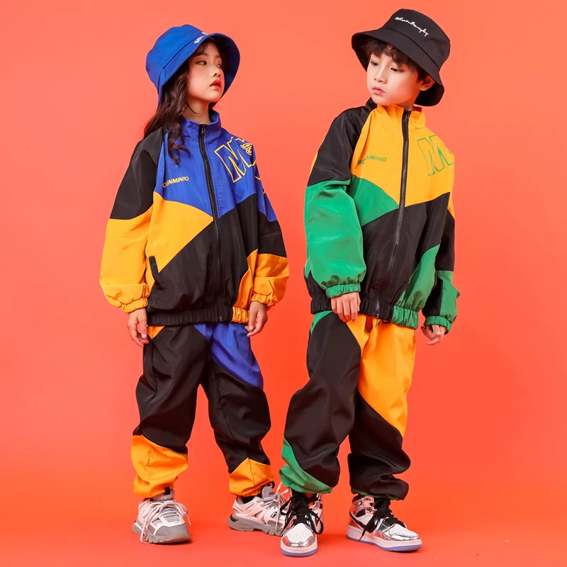 Kid Cool Hip Hop Clothing Pockets High Neck Jacket Top Coat Running Casual Jogger Pants Girls Boys Jazz Dance Costume Clothes