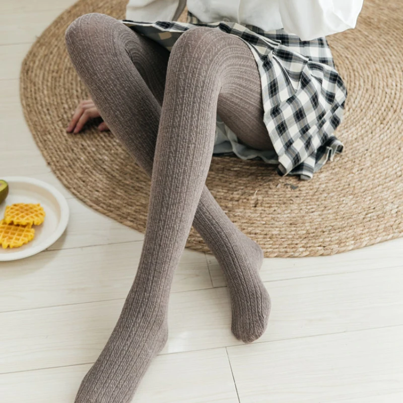 Legging ผู้หญิงญี่ปุ่นถัก Twist ฤดูใบไม้ร่วง Elastic High เอว Slim WARM แฟชั่น Casual All-Match เกาหลีหวาน Feminino