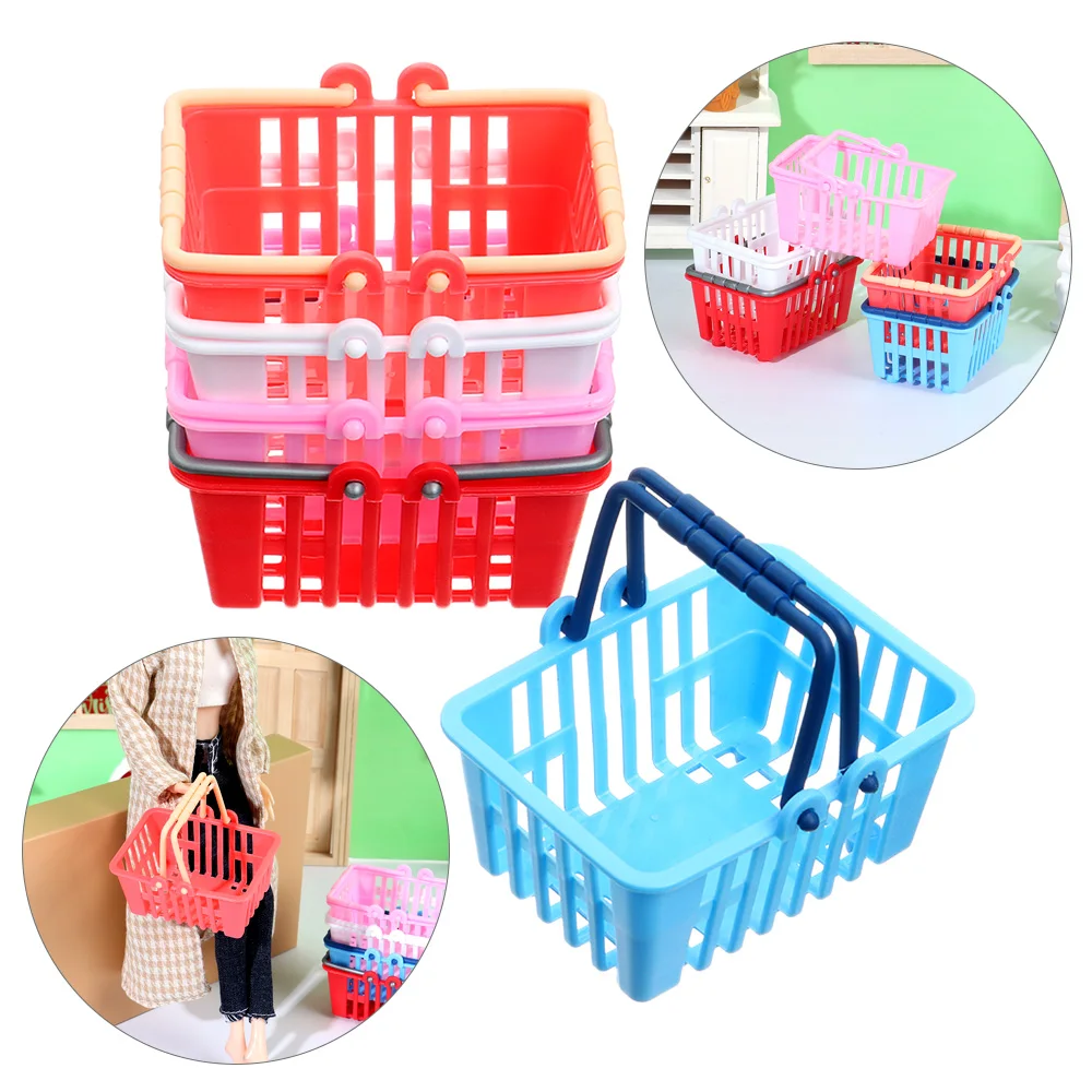 Plastic Miniature Food Basket Mini Shopping Hand Basket Model Pretend Play Toys Doll House Furniture Accessories