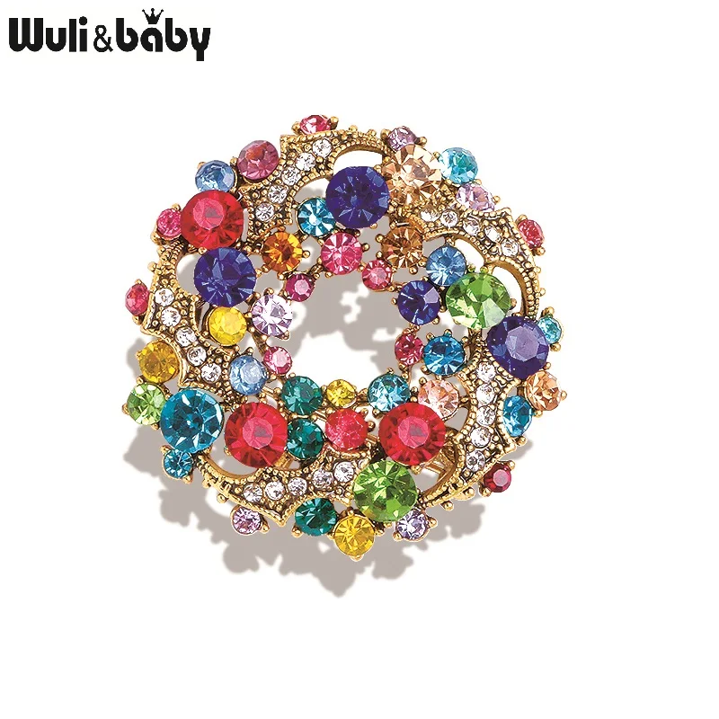 Wuli&baby Classic Rhinestone Round Flower Brooches For Women Weddings Banquet Office Brooch Pins Gifts