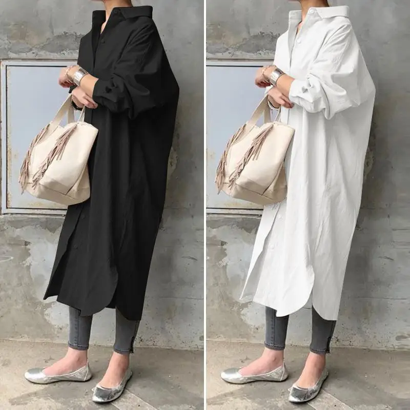 ZANZEA Autumn Sundress Fashion Women Long Shirt Dress Casual Loose Work OL Dresses Elegant Lapel Neck Long Sleeve Solid Vestido