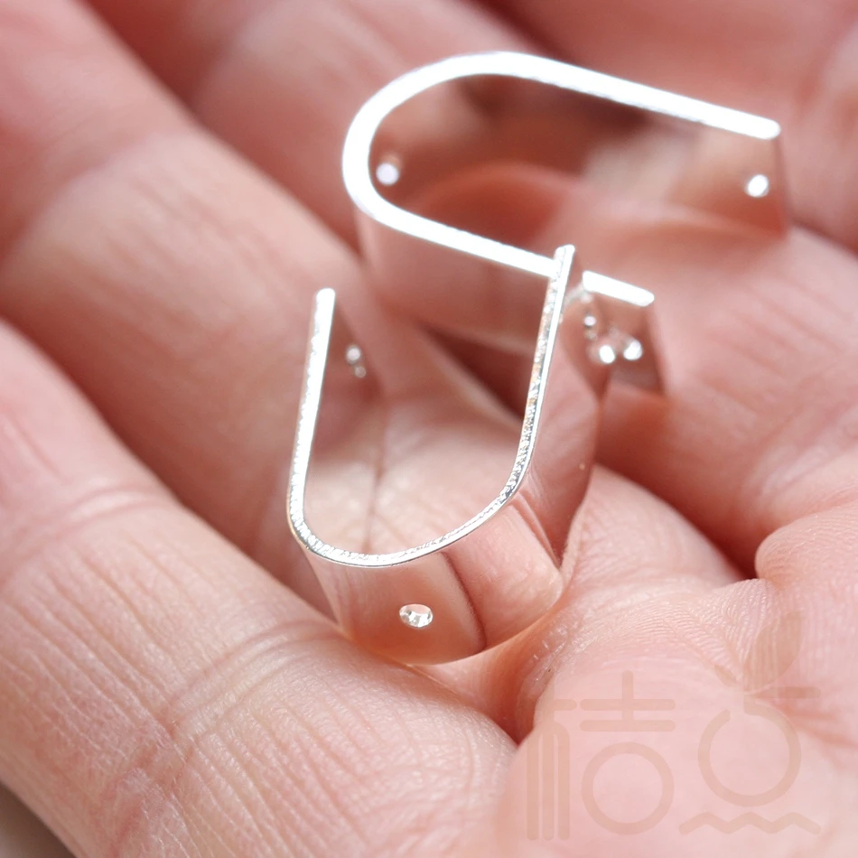 DIY Supply-Solid Brass Finding Bead Frame - U Shape with 3 Holes 19.9x12.5x6.9mm (3857C-V-228)