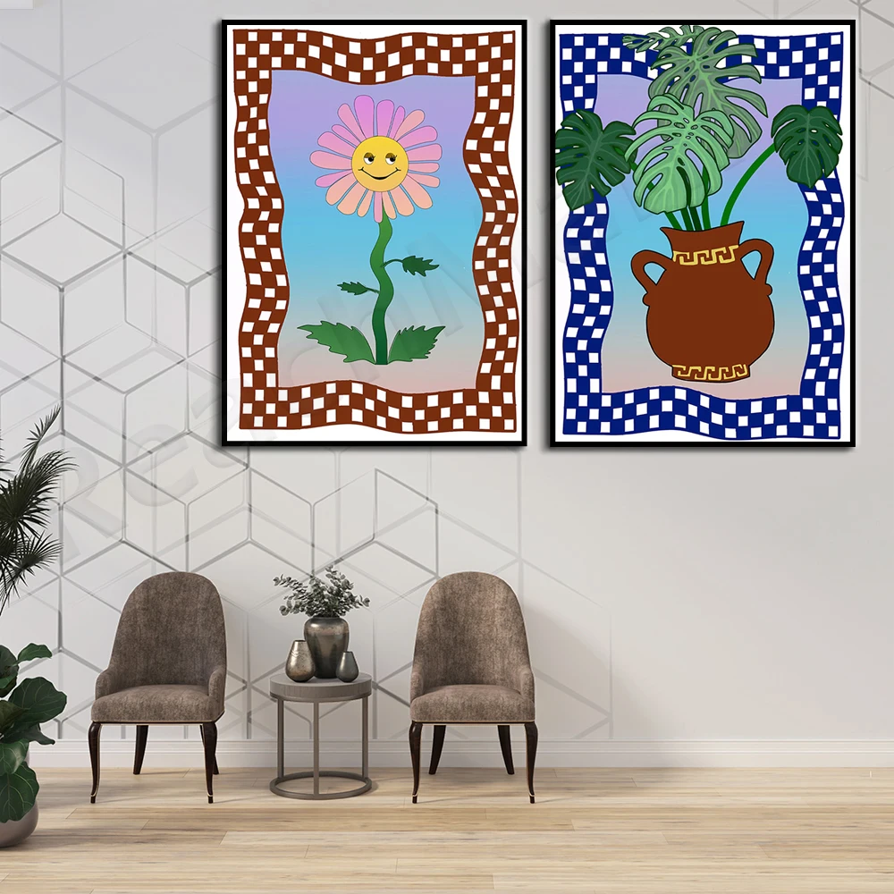 

Happy Lil' flower art print, plant monstera art print decoration canvas wall home poster printing