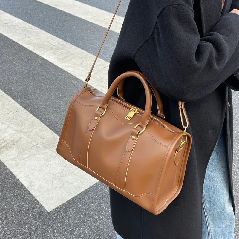 Brand design Boston handbag for womoen big totes pu Leather female Shoulder Crossbody Bags Large Capacity Travel bag brown