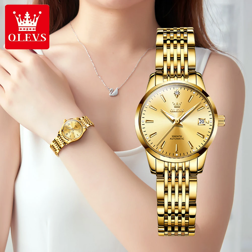 

OLEVS 6635 Classic Women Mechanical Watches Luxury Business Automatic Movement Golden Stainless Steel Waterproof Watch for Women