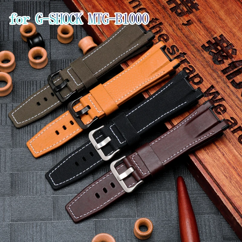 For G-SHOCK GST-W120L S130L S310 B100 leather nylon canvas watch strap watchband accessories