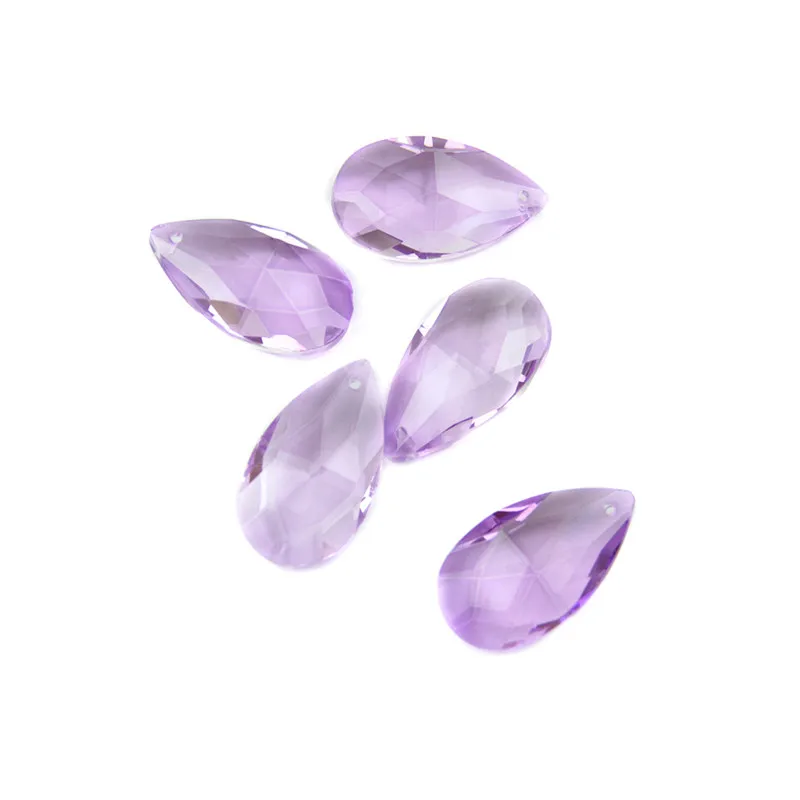 Lilac Color Glass Teardrop Parts 38mm Crystal Prism Pendant 10 Pieces Feng Shui Hanging Crystal Curtains