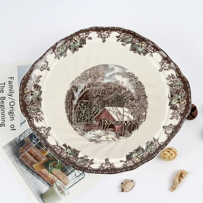 The Friendly Village Dinner Set Elegant England Style Dinner Ware  Ceramic Breakfast Plate Beef Dishes Dessert Dish Soup Bowl