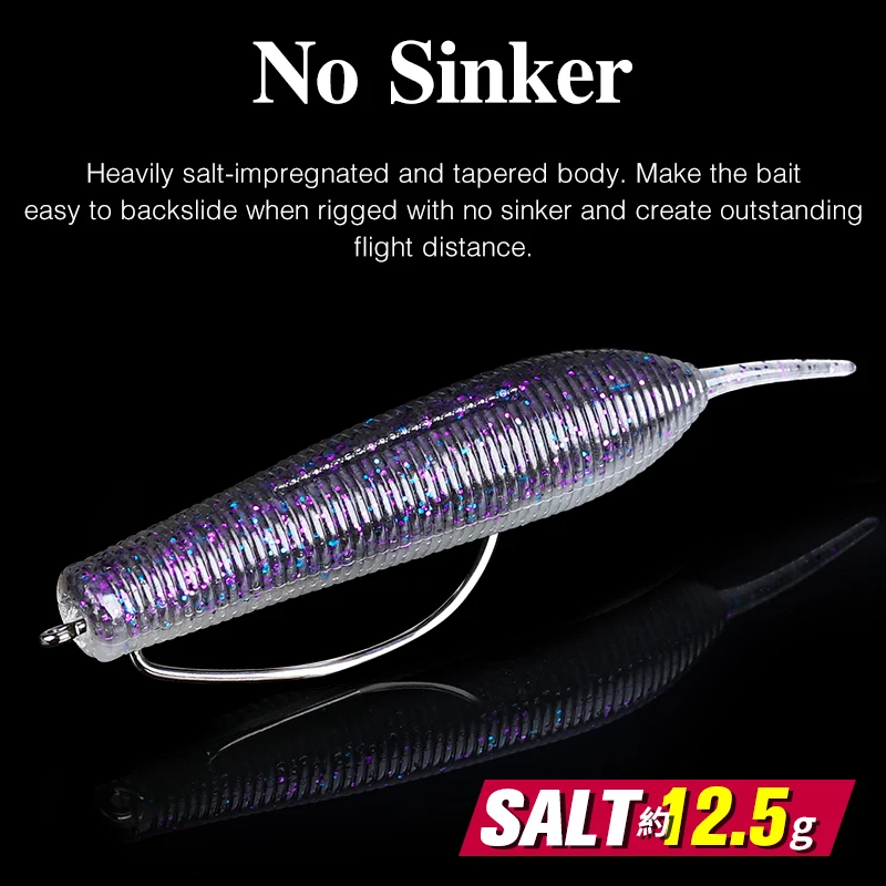 TSURINOYA 96.5mm Long Casting No Sinker Soft Bait Fishing Lure Artificial Professional Bass Wobbler Heavily Salt Silicone Worm