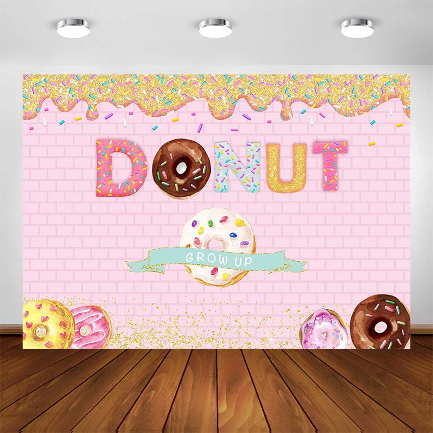 

Mocsicka Baby Shower Backdrops Donut Theme Grow Up Brick Wall Photographic Background Birthday Party Banner for Photographing